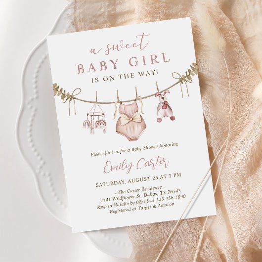Boho Waterverf Babykleding Meisje Baby shower Kaart