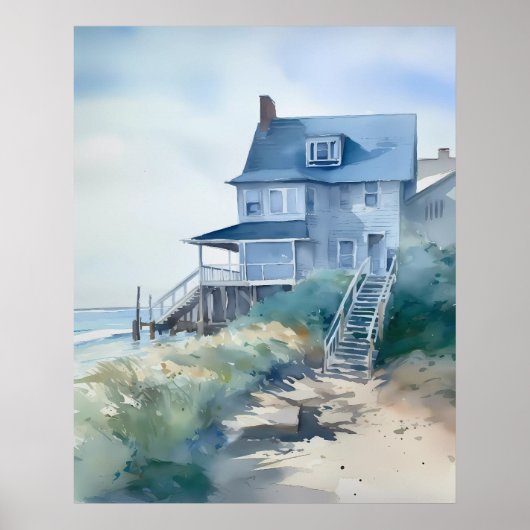 Boho Waterverf Beach House Art Poster (Voorkant)