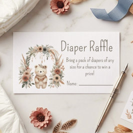 Boho Waterverf Beer Baby Shower Luier Raffle Informatiekaartje