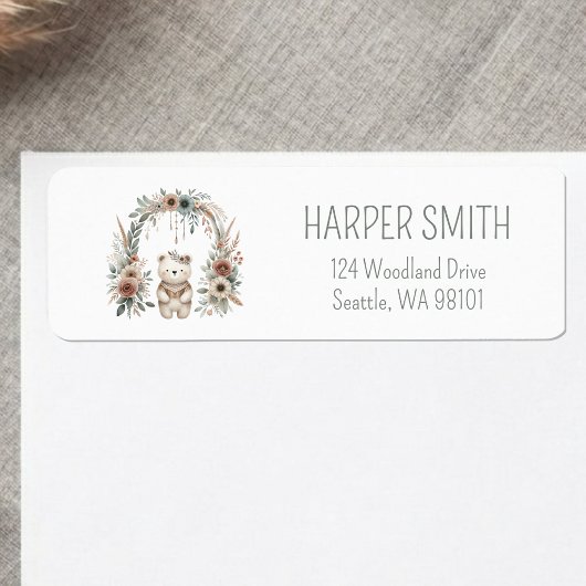 Boho Waterverf Beer Babyshower Etiket
