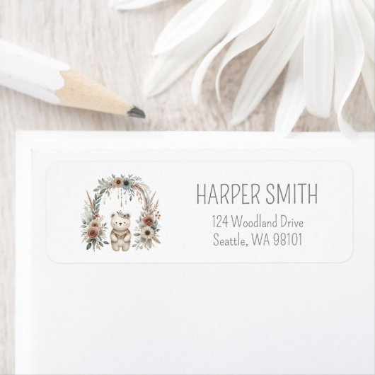 Boho Waterverf Beer Babyshower Etiket (Insitu)
