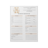 Boho Waterverf Beer Babysitter Info Sheet Notitieblok (Linkerzijde)