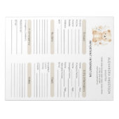 Boho Waterverf Beer Babysitter Info Sheet Notitieblok (Voorkant)