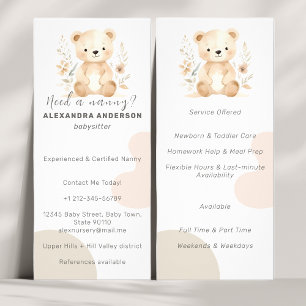 Boho Waterverf Beer Babysitter Service Reclamekaart