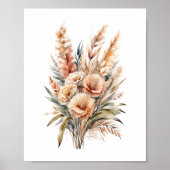 Boho Waterverf Beige Cream Bruin Botanische Bloeme Poster (Voorkant)
