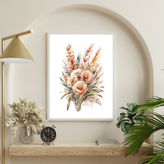 Boho Waterverf Beige Crème Bruin Botanisch Bloemmo Poster
