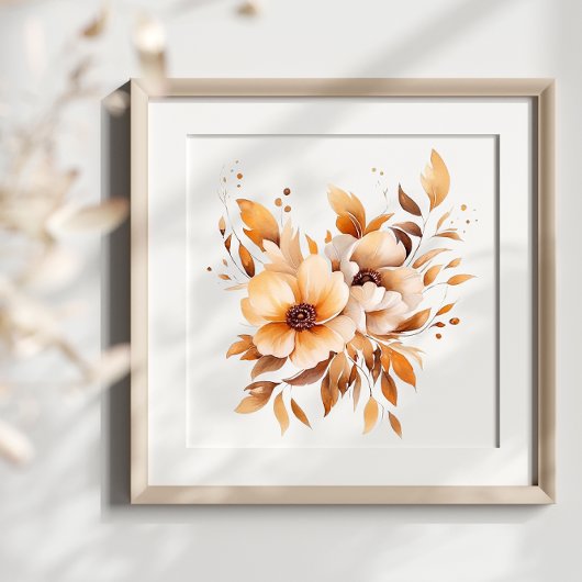 Boho Waterverf Beige Flowers Splash Art Splatter Poster