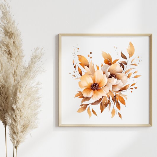 Boho Waterverf Beige Flowers Splash Art Splatter Poster