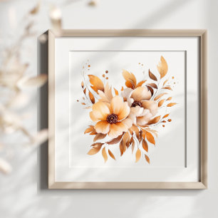 Boho Waterverf Beige Flowers Splash Art Splatter Poster