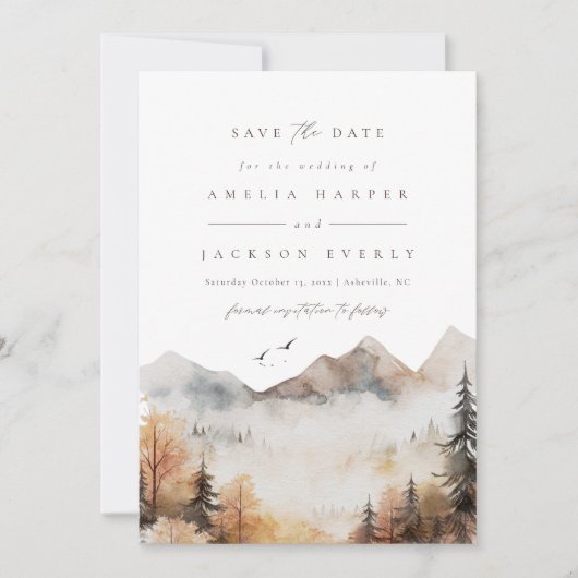 Boho Waterverf Berg Bruiloft Save The Date Kaart (Voorkant)