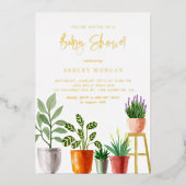 Boho Waterverf Binnenshuis Plant Baby shower Folie Uitnodiging (Voorkant)