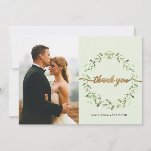 Boho Waterverf bladeren krans lente bruiloft Foto Bedankkaart (Voorkant)