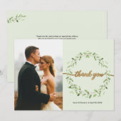 Boho Waterverf bladeren krans lente bruiloft Foto Bedankkaart (Voorkant / Achterkant)