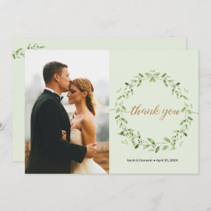 Boho Waterverf bladeren krans lente bruiloft Foto Bedankkaart