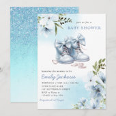 Boho Waterverf Blauw Baby Schoenen floraal Baby sh Kaart (Voorkant / Achterkant)