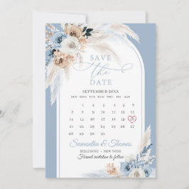 Boho waterverf blauw en roest bloementropische boo save the date