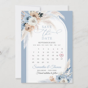 Boho waterverf blauw en roest bloementropische boo save the date
