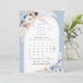 Boho waterverf blauw en roest bloementropische boo save the date (Staand voorkant)