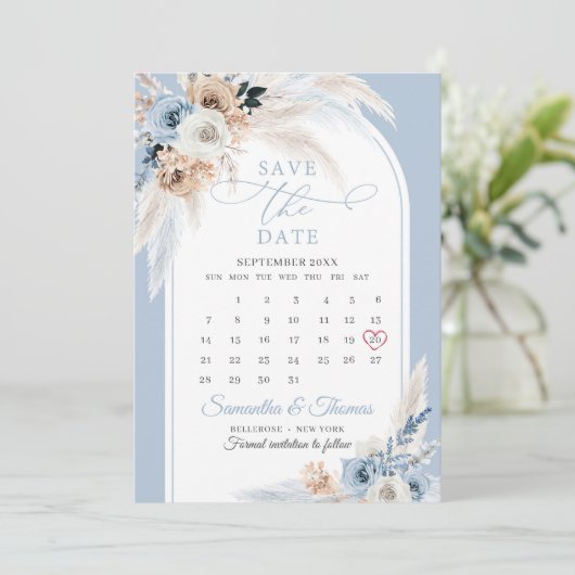 Boho waterverf blauw en roest bloementropische boo save the date (Staand voorkant)