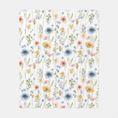 Boho Waterverf Blauw Geel Roze Wilde Bloem Fleece Deken (Voorkant)