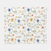 Boho Waterverf Blauw Geel Roze Wilde Bloem Fleece Deken (Voorkant (Horizontaal))
