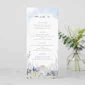 Boho Waterverf Blauwe Koraalstrand Bruiloft Menu (Staand voorkant)
