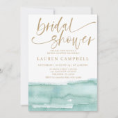 Boho Waterverf Blauwgroen & Goud Vrijgezellenfeest Kaart (Voorkant)