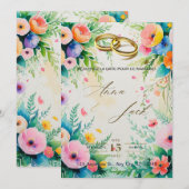 Boho Waterverf Bloem Bruidsfeest Uitnodiging  (Voorkant / Achterkant)