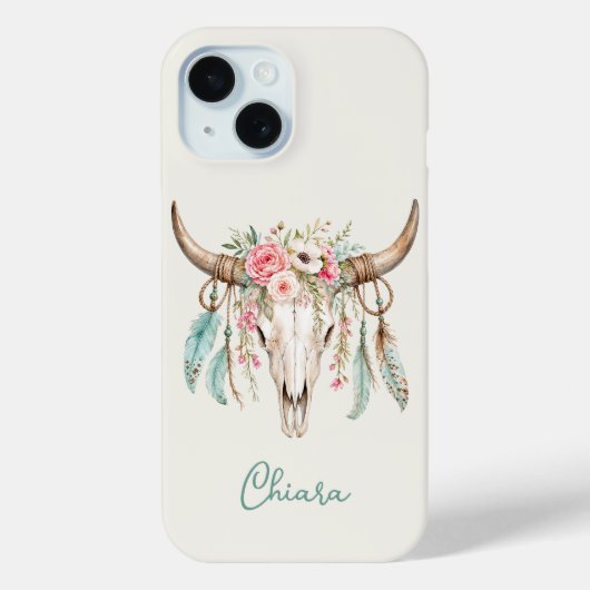 Boho Waterverf Bloem Koeien Schedel Case-Mate iPhone Case (Achterkant)