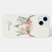 Boho Waterverf Bloem Koeien Schedel Case-Mate iPhone Case (Achterkant (horizontaal))