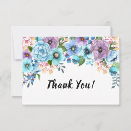Boho waterverf bloem lilac en teal personaliseren bedankkaart