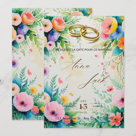 Boho Waterverf Bloemachtige Bruiloft Uitnodiging (Voorkant / Achterkant)