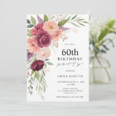 Boho Waterverf Bloemen 60ste Verjaardagsfeest Kaart (Staand voorkant)