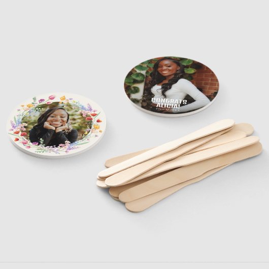 Boho Waterverf Bloemen Afstudeerder Gezicht Foto Handwaaier (Niet-gemonteerd)