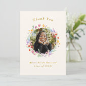 Boho Waterverf Bloemen Afstuderen Foto Flat Bedankkaart (Staand voorkant)