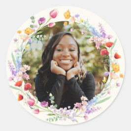 Boho Waterverf Bloemen Afstuderen Foto Ronde Sticker