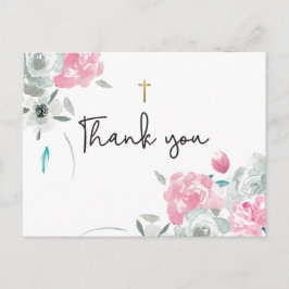 Boho Waterverf Bloemen Baby Doop Dank u Briefkaart