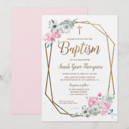 Boho Waterverf bloemen baby roze Baptisme Kaart
