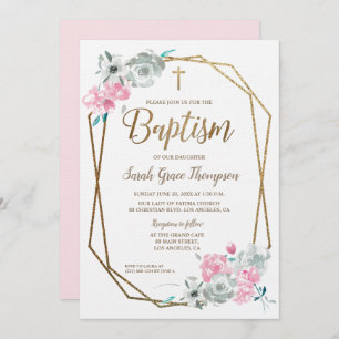 Boho Waterverf bloemen baby roze Baptisme Kaart