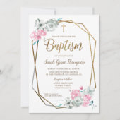 Boho Waterverf bloemen baby roze Baptisme Kaart (Voorkant)