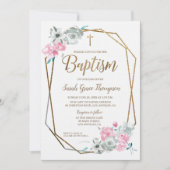 Boho Waterverf bloemen baby roze Baptisme Kaart (Voorkant)