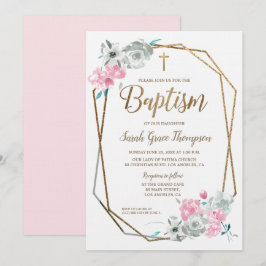 Boho Waterverf bloemen baby roze Baptisme Kaart