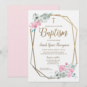 Boho Waterverf bloemen baby roze Baptisme Kaart