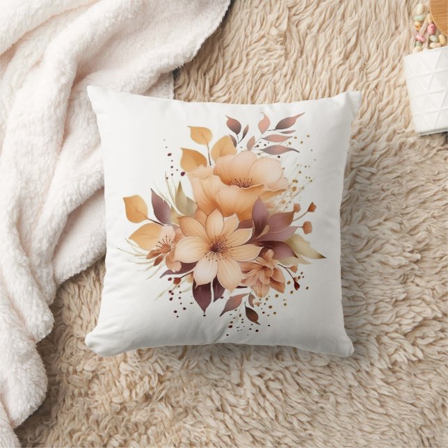 Boho Waterverf Bloemen Beige Bloemen Splatter Art Kussen (Deken)