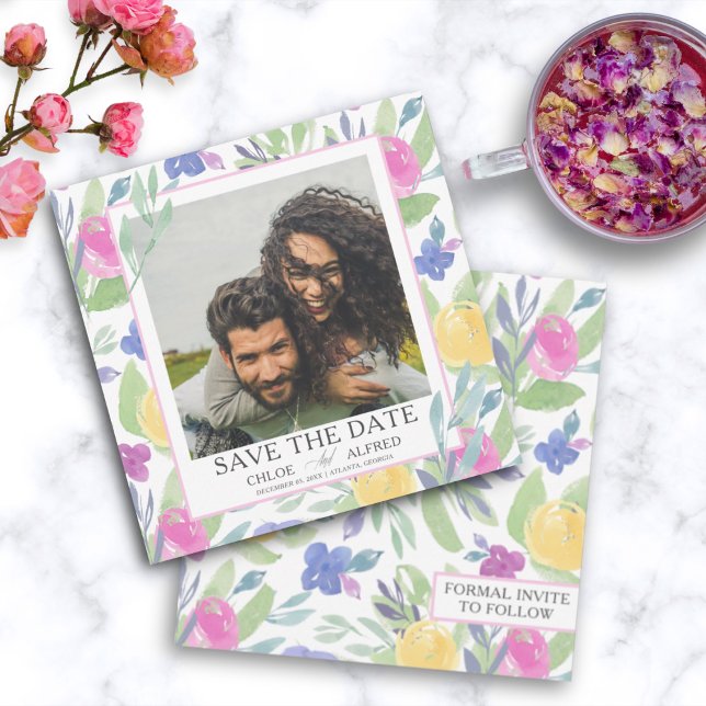 Boho Waterverf Bloemen Bewaar de Datum  Huwelijk (Creator heeft geüpload)