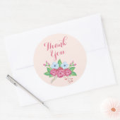 Boho Waterverf Bloemen Boeket, "Dank u" Ronde Sticker (Envelop)