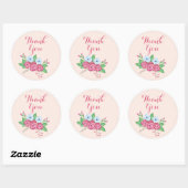Boho Waterverf Bloemen Boeket, "Dank u" Ronde Sticker (Vel)