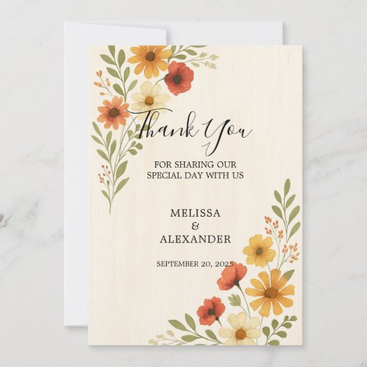 Boho waterverf bloemen botanische bruiloft bedankkaart (Voorkant)