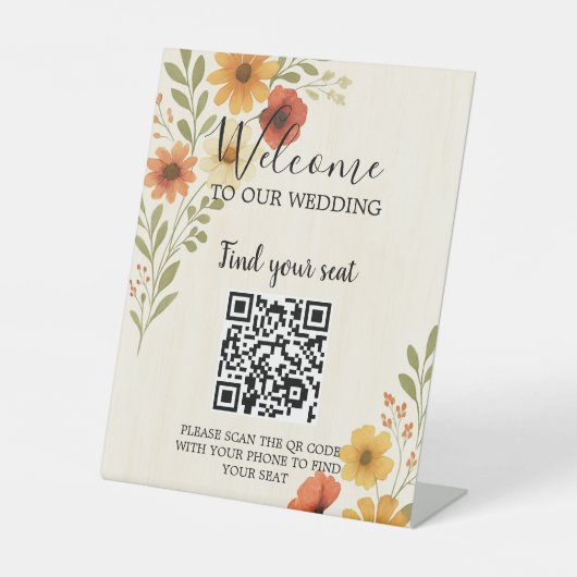 Boho waterverf bloemen botanische bruiloft reclamebord met voetstuk (Voorkant)