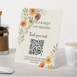 Boho waterverf bloemen botanische bruiloft reclamebord met voetstuk